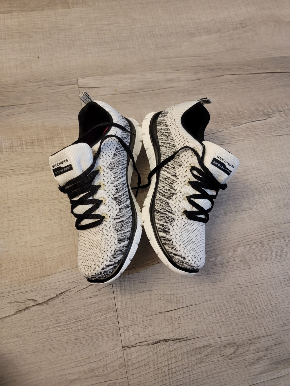 Skechers White and Black Knit Lace-Up Sneakers - Picture 5 of 8